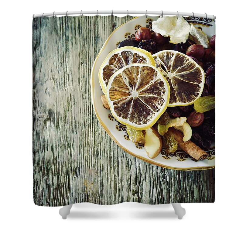 Nut Shower Curtain featuring the photograph Dried Fruits And Nuts by Sirius