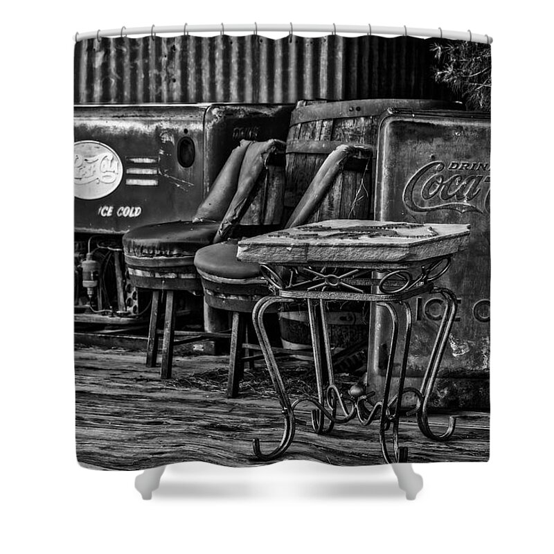 Coca Cola Shower Curtain featuring the photograph Drink Pepsi Cola and Coca Cola BW by Susan Candelario