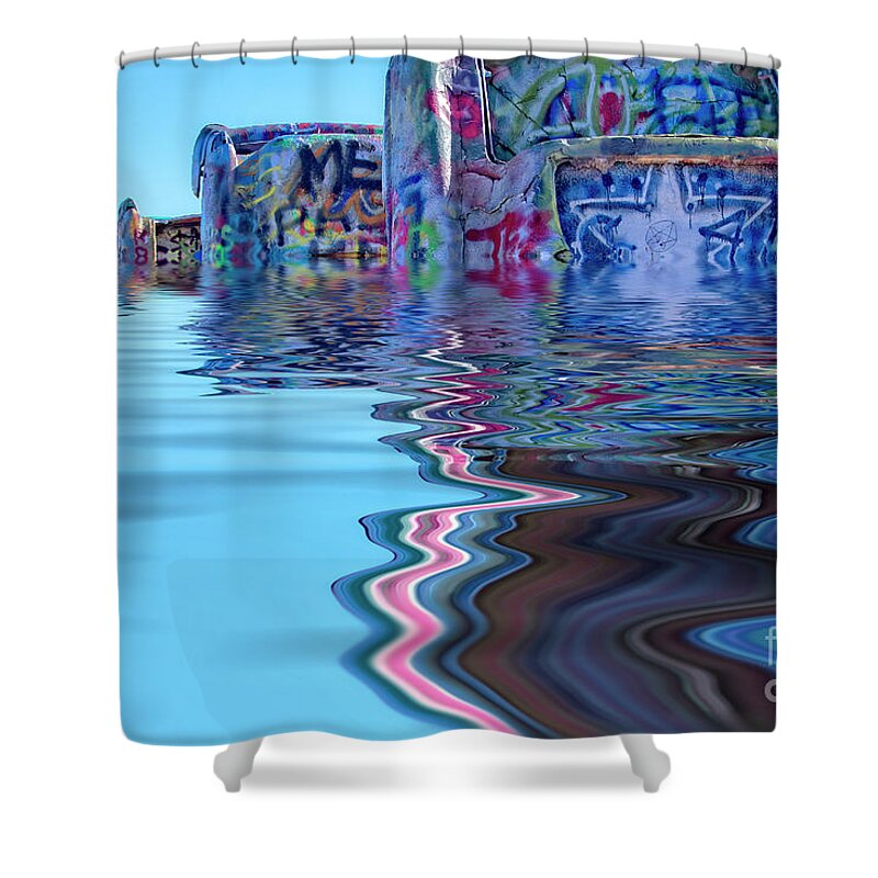Cadillac Ranch Shower Curtain featuring the photograph Drowned by Douglas Barnard