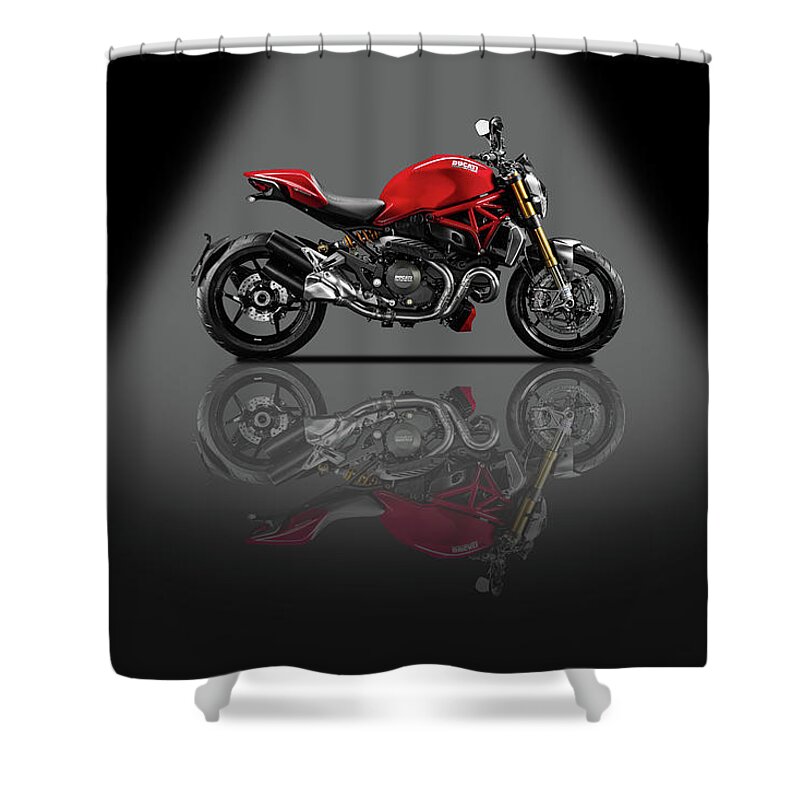 Ducati Shower Curtain featuring the mixed media Ducati Monster 696 Spotlight by Smart Aviation