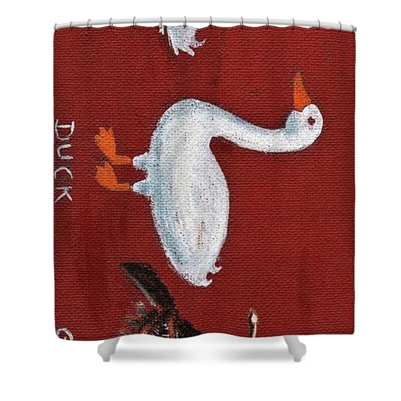 Ducks Shower Curtain featuring the painting Duck Duck Goose Fish by James RODERICK