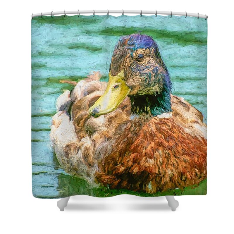 Duck Shower Curtain featuring the photograph Duck Swimming in Lake Hopper by Don Northup