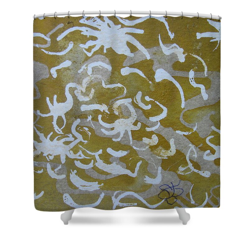 Yellow Shower Curtain featuring the drawing Dull Yellow With Masking Fluid by AJ Brown