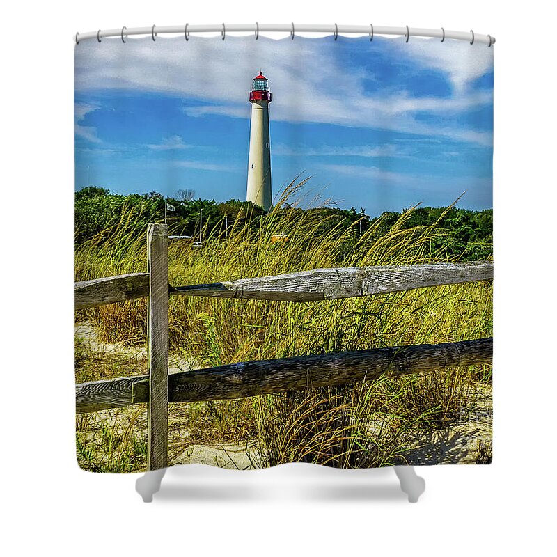 Atlantic Coast Shower Curtain featuring the photograph Dunes at Cape May Light by Nick Zelinsky Jr