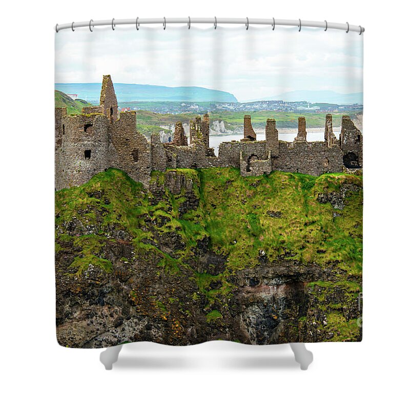 Dunluce Castle Shower Curtain featuring the photograph Dunluce Castle One by Bob Phillips
