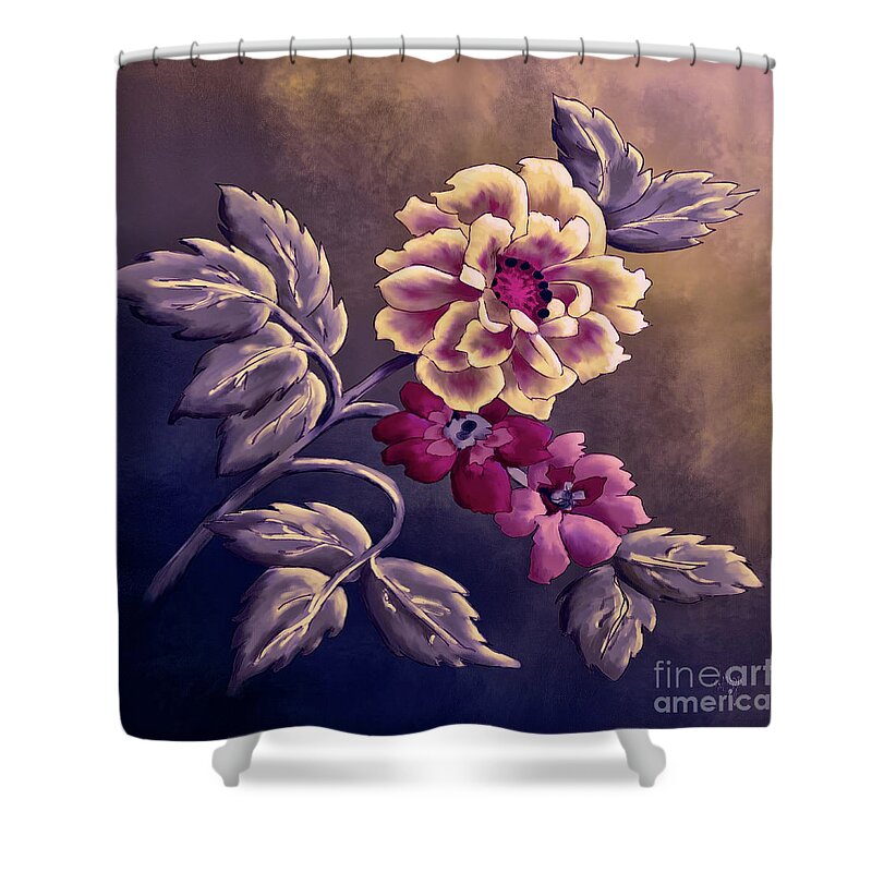 Roses Shower Curtain featuring the digital art Dusky Wild Roses by Lois Bryan