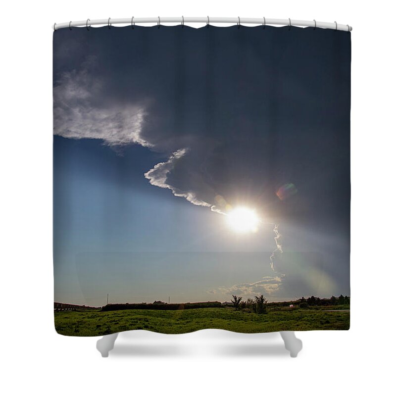 Nebraskasc Shower Curtain featuring the photograph Dying Nebraska Thunderstorms at Sunset 002 by NebraskaSC