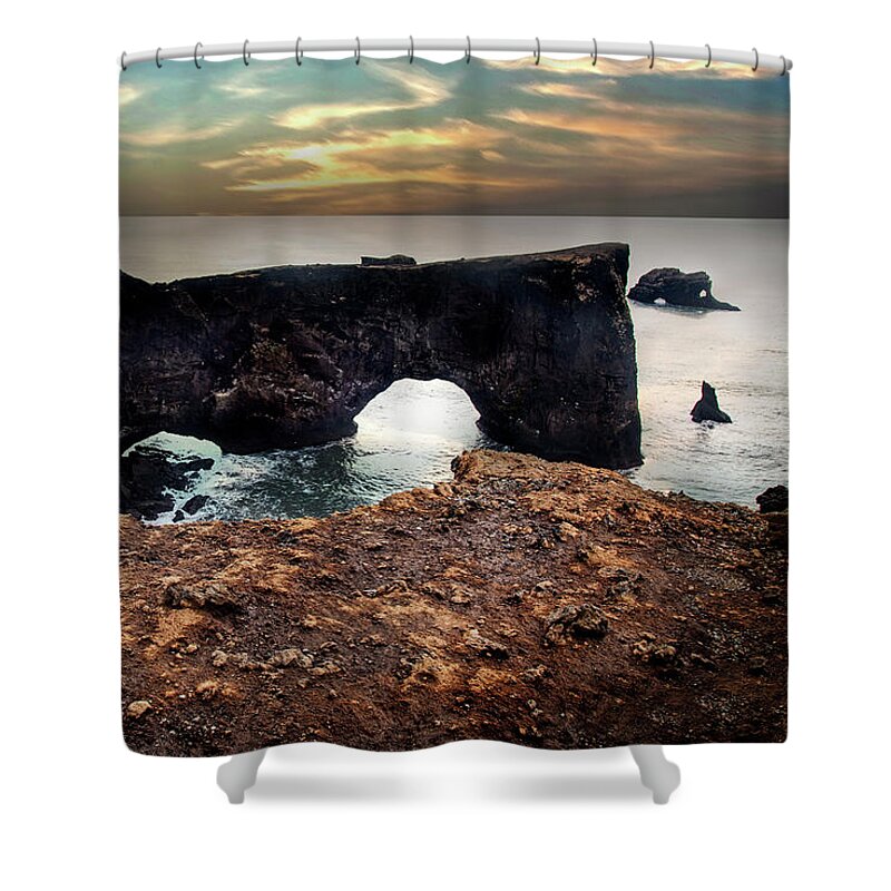 Beach Shower Curtain featuring the photograph Dyrholaey Viewpoint in Iceland by Kathryn McBride