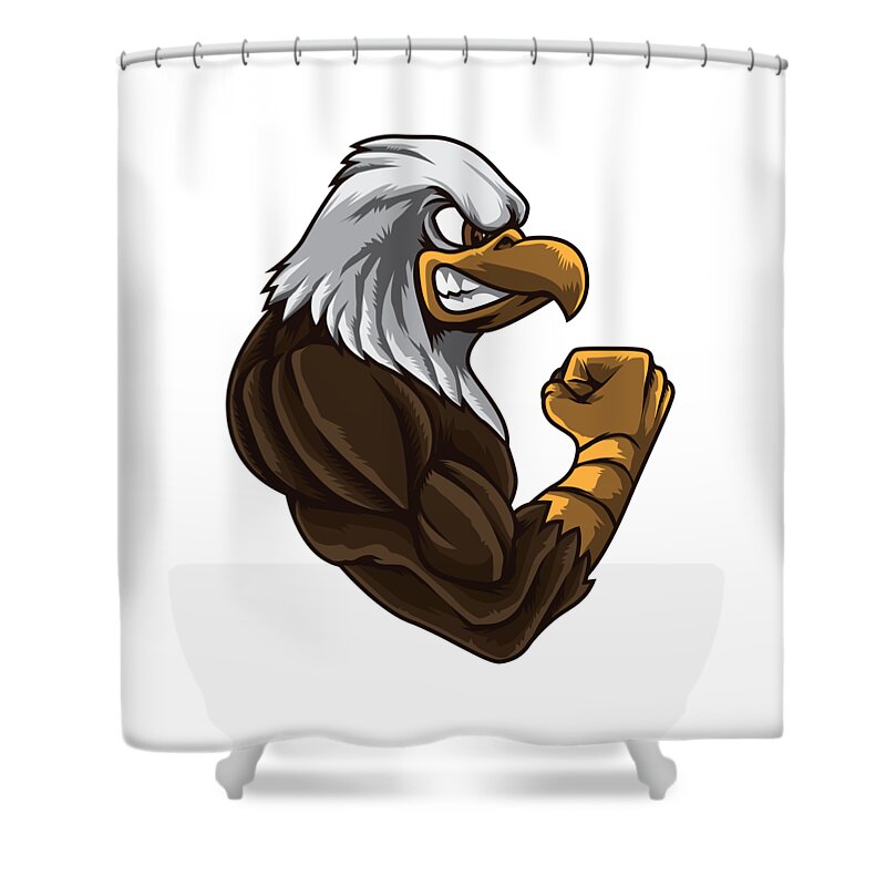 Fitness Shower Curtain featuring the digital art Eagle At The Gym Work Out Fitness Muscles Power by Mister Tee