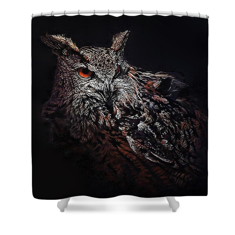 Eagle Owl Shower Curtain featuring the painting Eagle Owl by Linda Becker