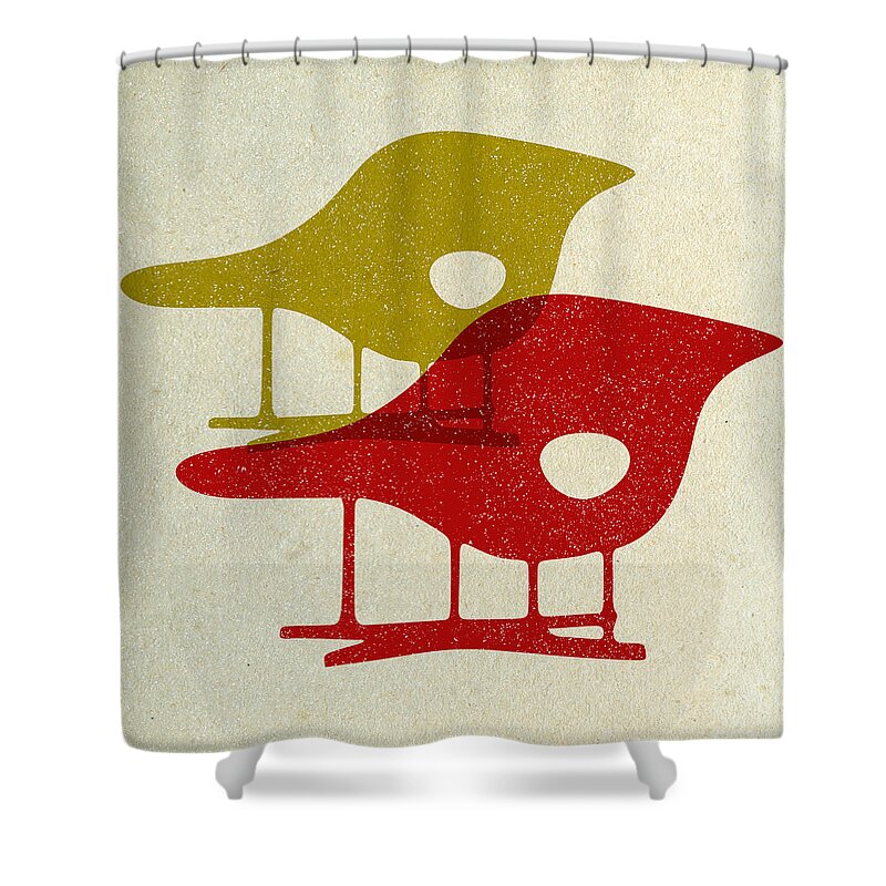 Mid-century Shower Curtain featuring the digital art Eames La Chaise Chairs I by Naxart Studio