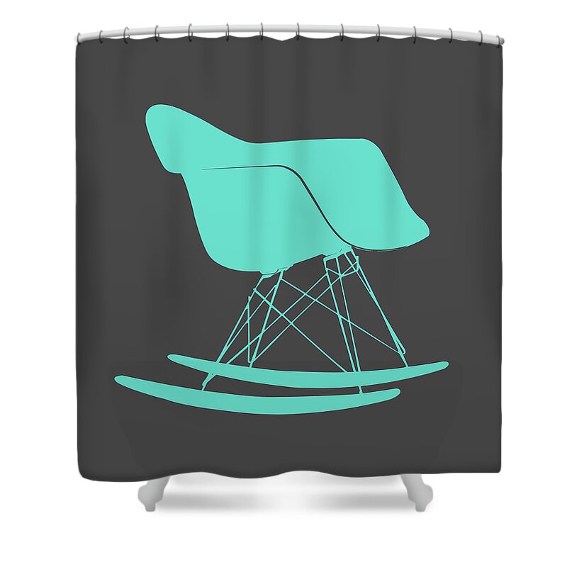  Shower Curtain featuring the mixed media Eames Rocking Chair Teal by Naxart Studio