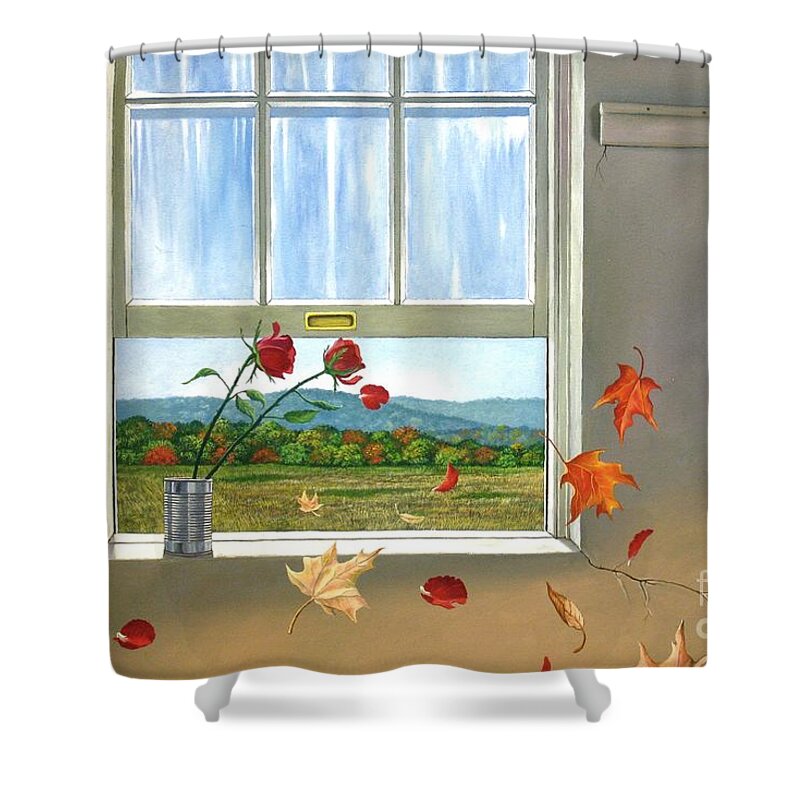 Rose Shower Curtain featuring the painting Early Autumn Breeze by Christopher Shellhammer