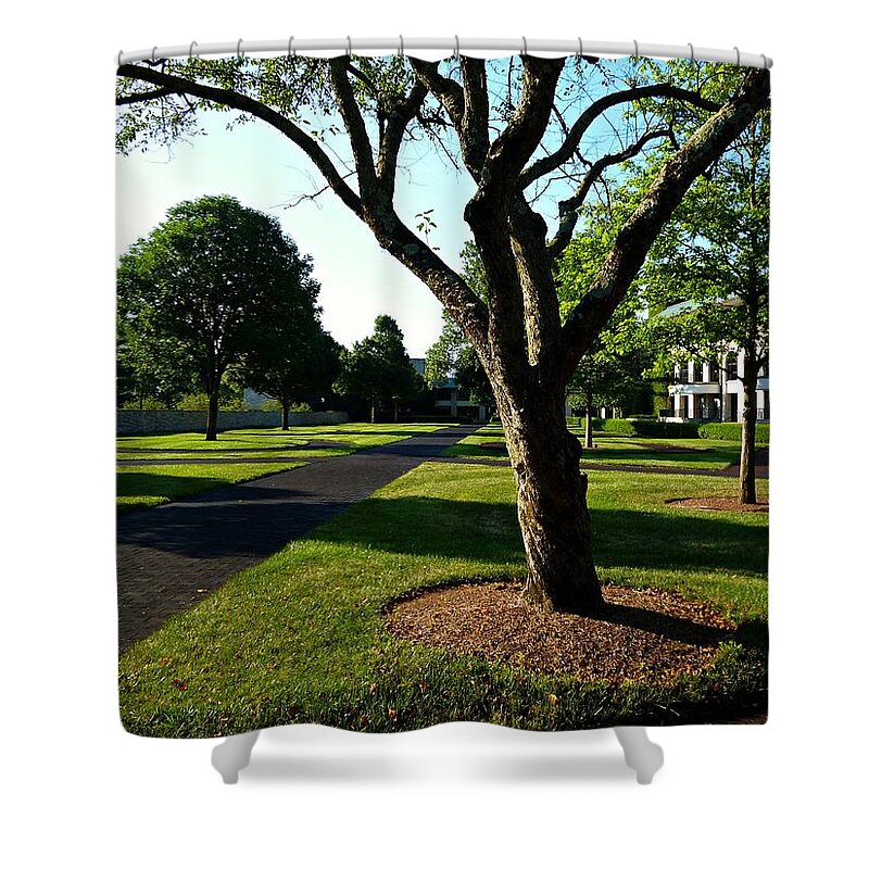 Keeneland Shower Curtain featuring the photograph Early Morning at the Paddock by Mike McBrayer