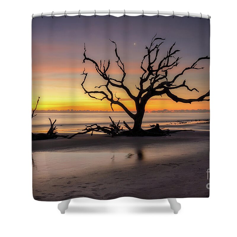 Driftwood Beach Shower Curtain featuring the photograph Early morning reflections at Driftwood Beach by Izet Kapetanovic