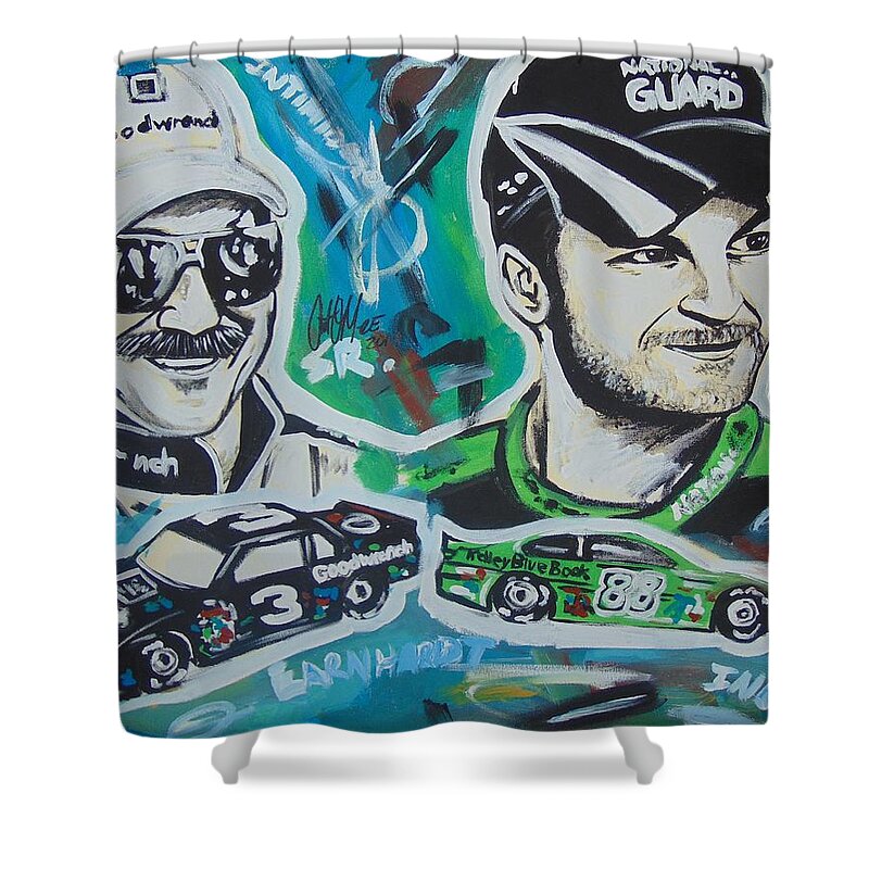 Dale Earnhardt Jr. Shower Curtain featuring the painting Earnhardt Legacy by Antonio Moore