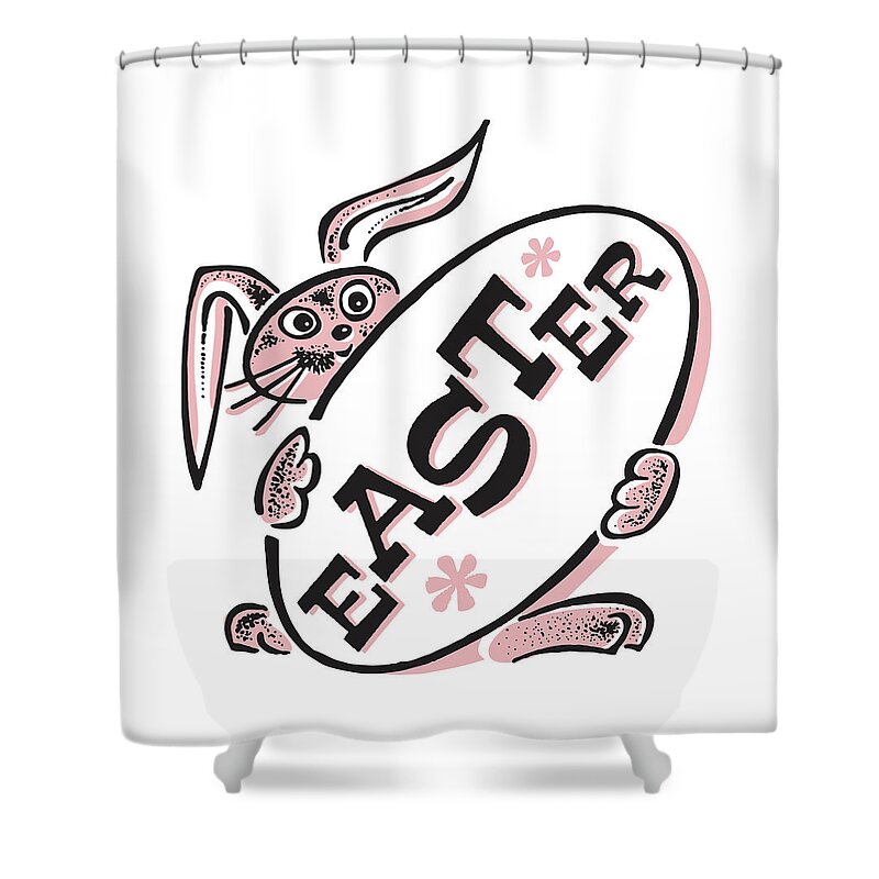 Animal Shower Curtain featuring the drawing Easter Bunny Holding Huge Easter Egg by CSA Images