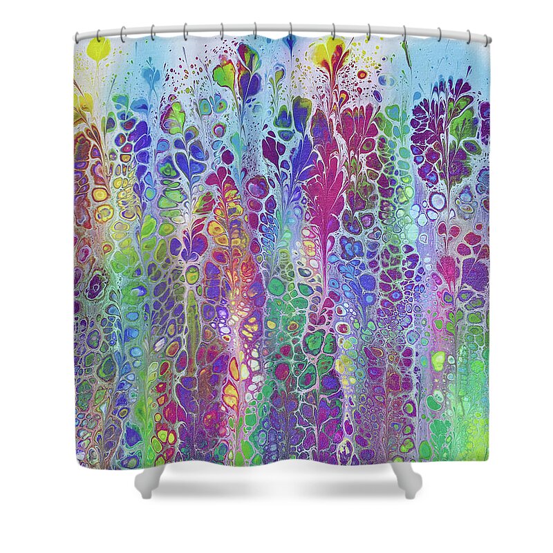 Poured Acrylics Shower Curtain featuring the painting Easter Garden by Lucy Arnold