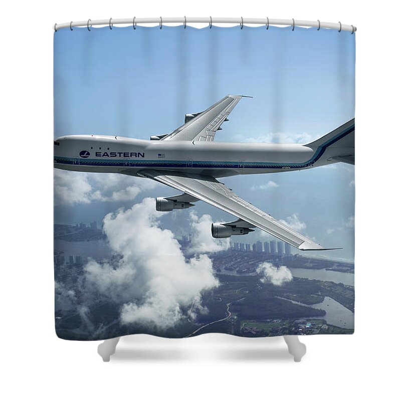 Eastern Airlines Shower Curtain featuring the digital art Eastern Airlines Boeing 747 by Erik Simonsen