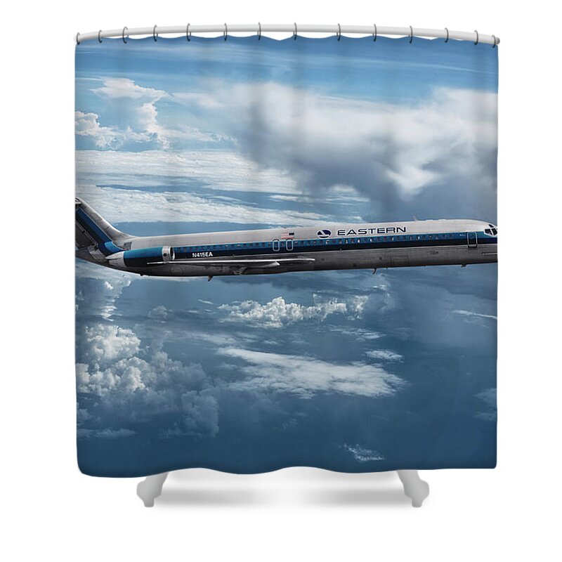 Eastern Airlines Shower Curtain featuring the mixed media Eastern Airlines DC-9 Among the Clouds by Erik Simonsen