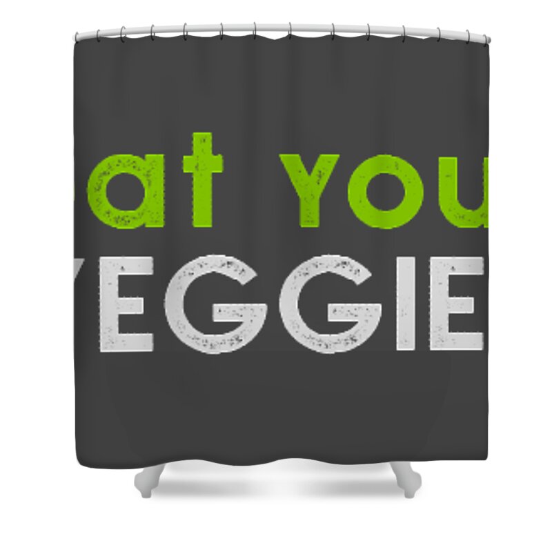  Shower Curtain featuring the drawing Eat your veggies - green and gray by Charlie Szoradi