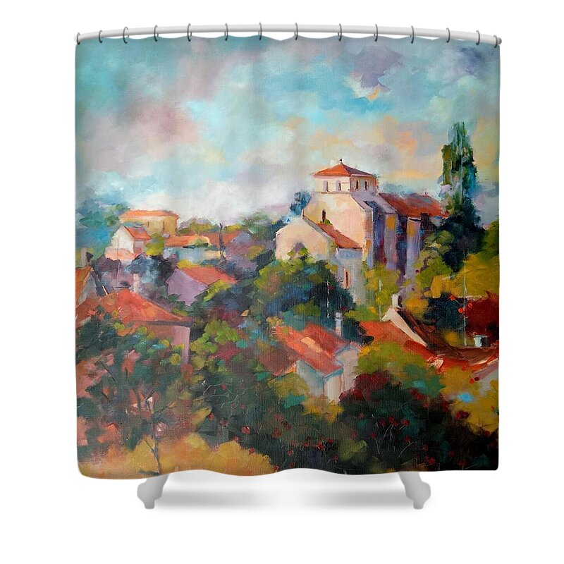  Shower Curtain featuring the painting Echallat 2019 by Kim PARDON