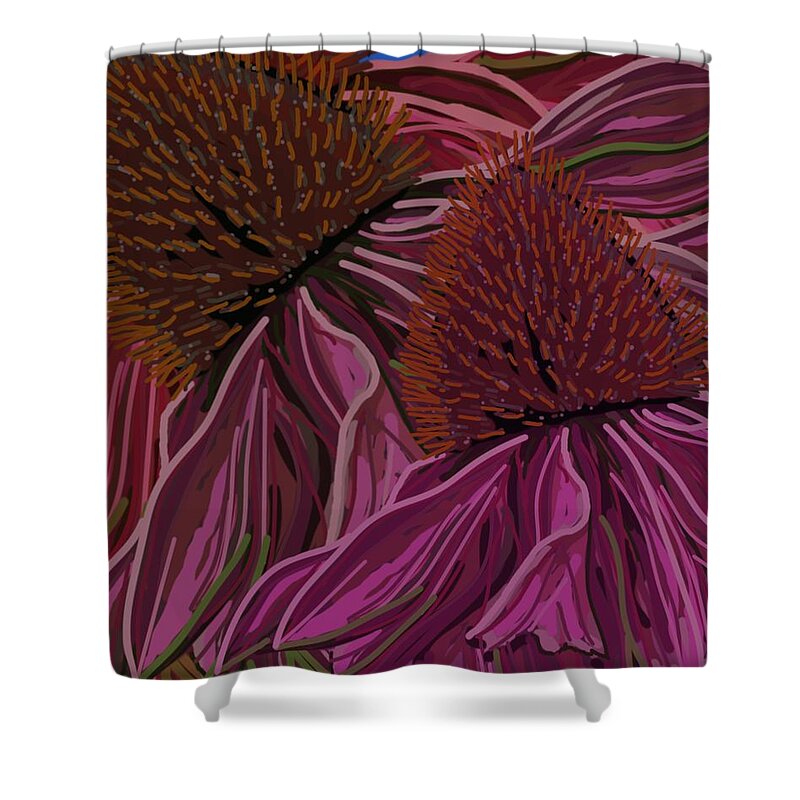 Echinacea Flower Shower Curtain featuring the drawing Echinacea Flower Blues by Joan Stratton