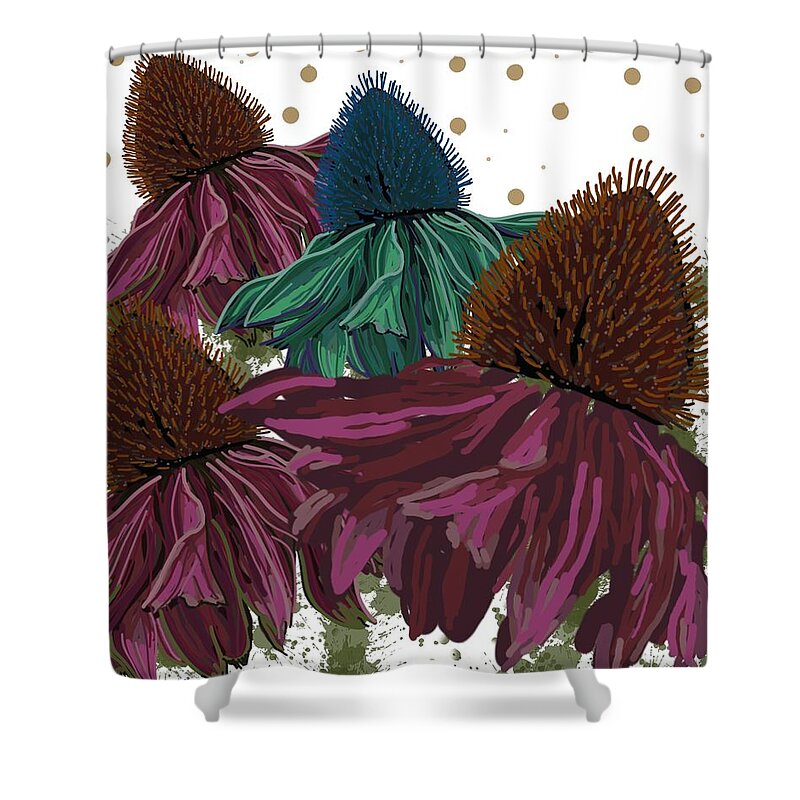 Echinacea Flower Shower Curtain featuring the drawing Echinacea Flower Skirts by Joan Stratton