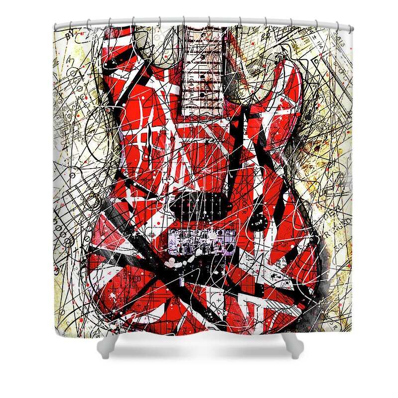Guitar Art Shower Curtain featuring the digital art Eddie's Axe by Gary Bodnar