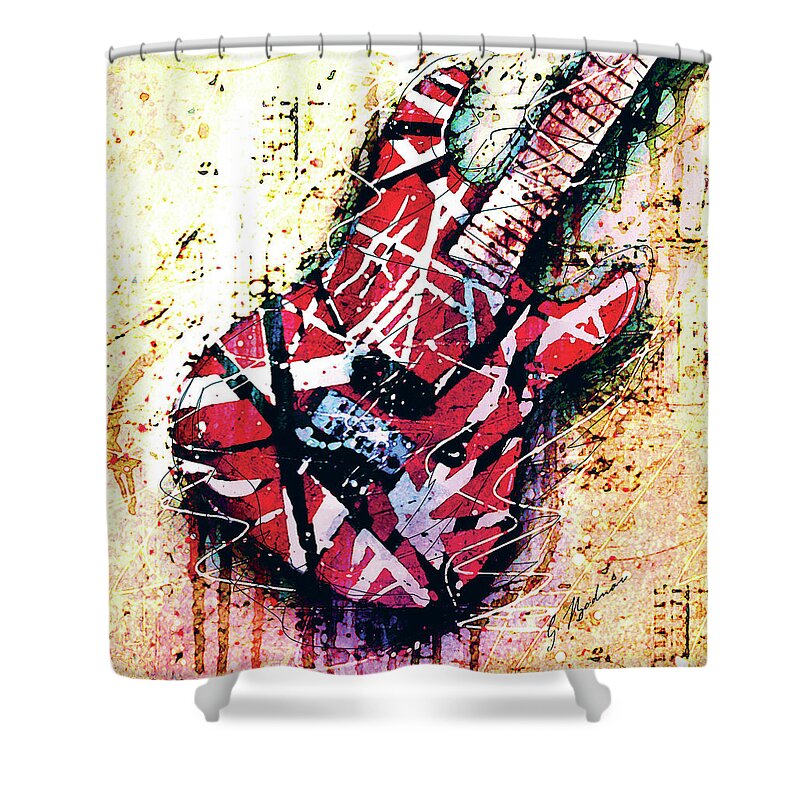 Guitar Shower Curtain featuring the digital art Eddie's Guitar Variation 07 by Gary Bodnar