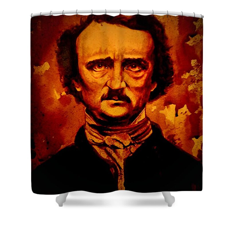 Ryanalmighty Shower Curtain featuring the painting EDGAR ALLAN POE fresh blood by Ryan Almighty