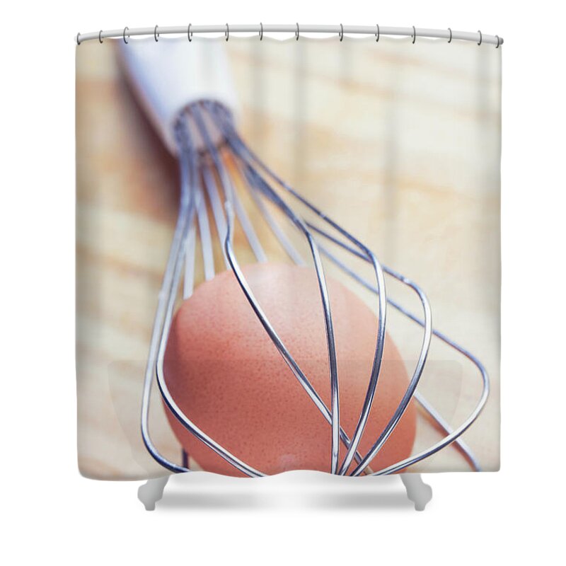 Wire Shower Curtain featuring the photograph Egg Inside Egg Whisk by Alex Bramwell