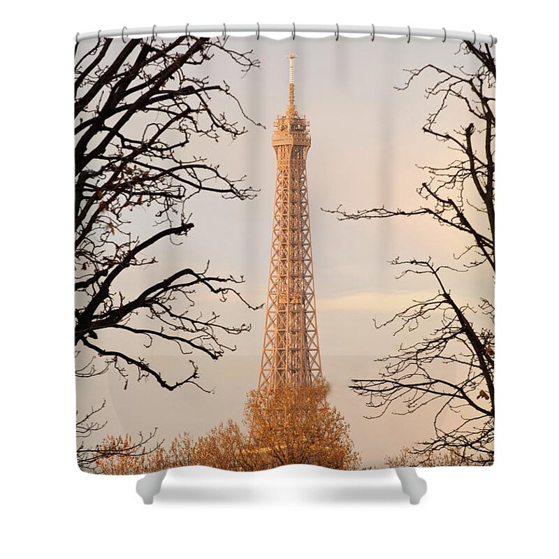 Eiffel Tower Shower Curtain featuring the photograph Eiffel Tower And Trees by Dominik Eckelt