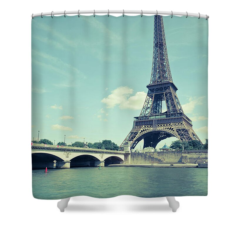 Eiffel Tower Shower Curtain featuring the photograph Eiffel Tower In Retro Pastel Colors by Pawel.gaul