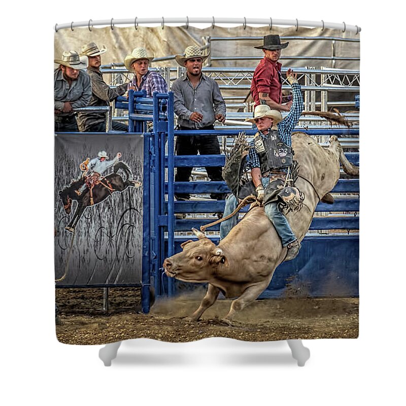 Bull Riding Shower Curtain featuring the photograph Eight Seconds To Glory by Wes Iversen