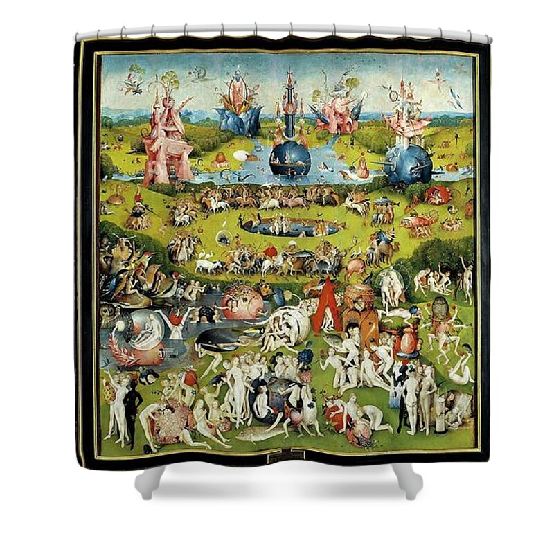 Hieronymus Bosch Shower Curtain featuring the painting El Bosco / 'The Garden of Earthly Delights', 1500-1505, Flemish School, Oil on panel. EVE. Adam. by Hieronymus Bosch -c 1450-1516-