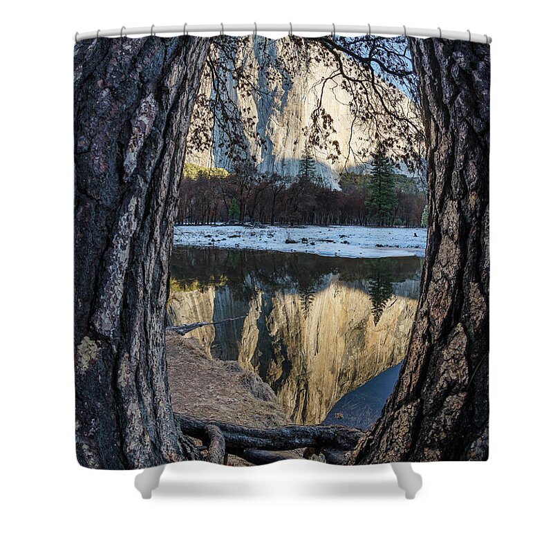 California Landscape Shower Curtain featuring the photograph El Capitan Through the Trees by Bill Roberts