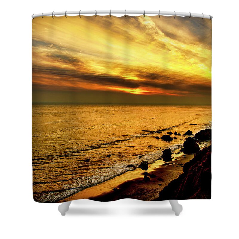El Matador Beach Shower Curtain featuring the photograph El Matador Beach Sunset by Gene Parks