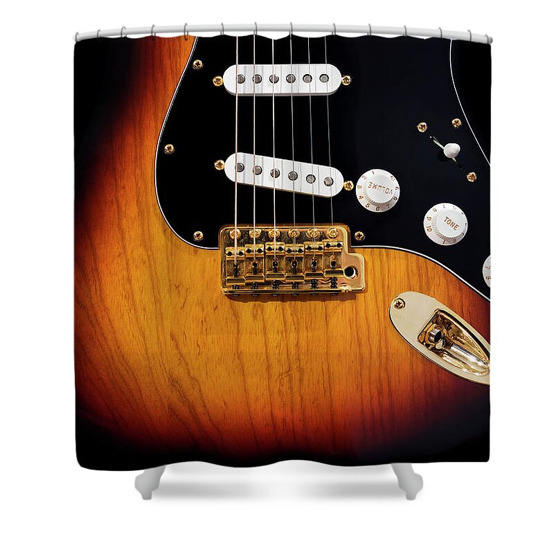 Rock Music Shower Curtain featuring the photograph Electric Guitar Background by Davelongmedia
