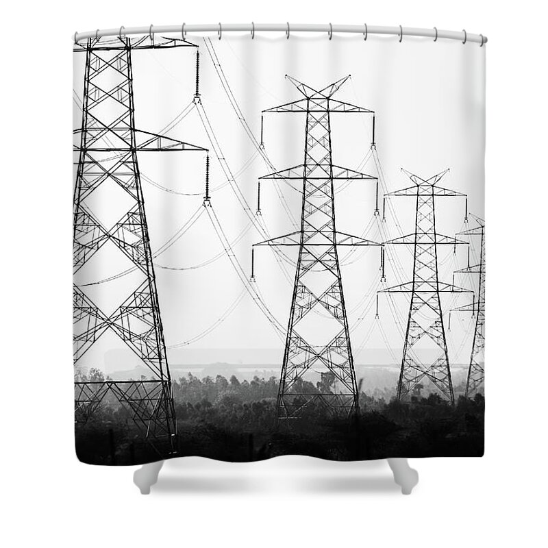 In A Row Shower Curtain featuring the photograph Electric Lines by Mahesh