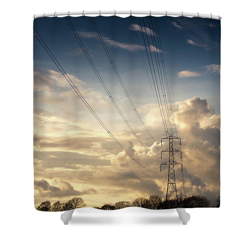 Electricity Pylon Shower Curtain featuring the photograph Electric Pylon by Peter Chadwick Lrps