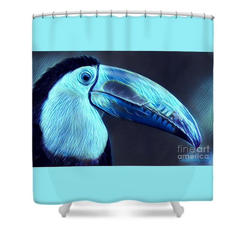 Toucan Shower Curtain featuring the digital art Electric Toucan by Denise Railey