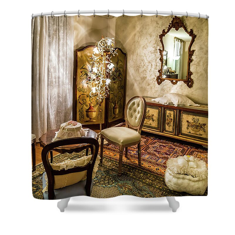 Antique Shower Curtain featuring the photograph Elegant living room by Vivida Photo PC