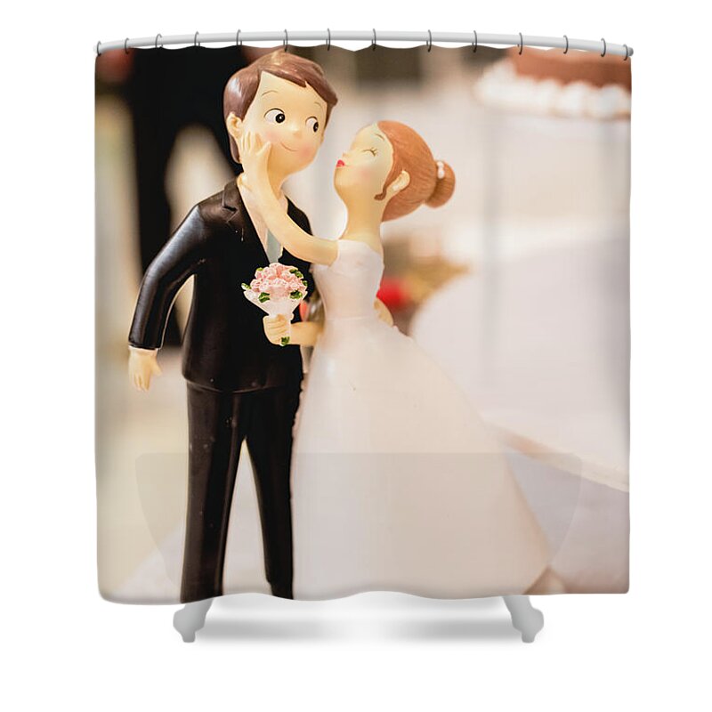 Background Shower Curtain featuring the photograph Elegant wedding cake dolls by Joaquin Corbalan