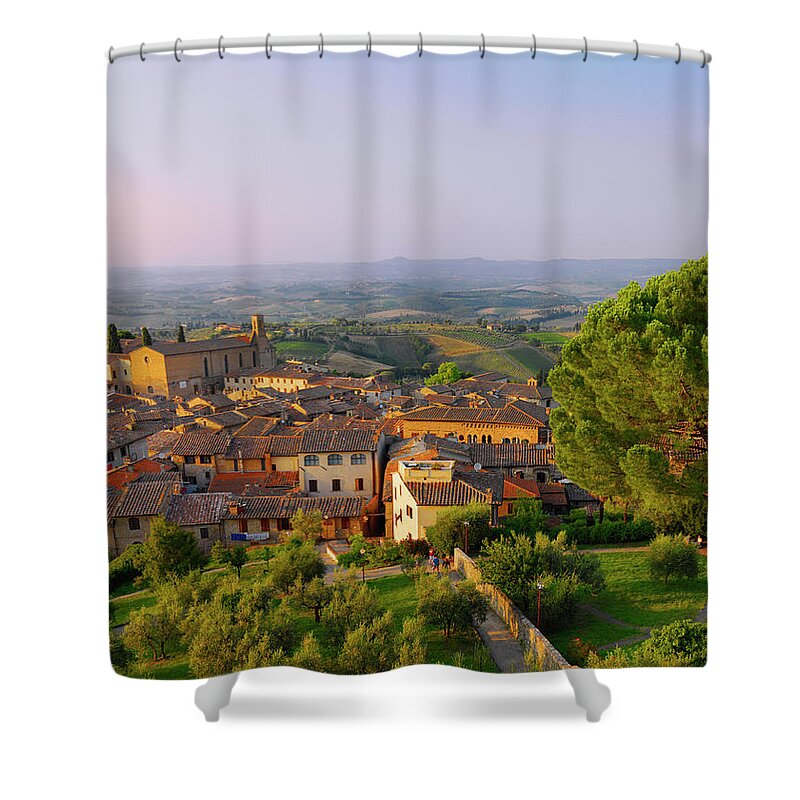Outdoors Shower Curtain featuring the photograph Elevated View Of San Gimignano by Shaun Egan