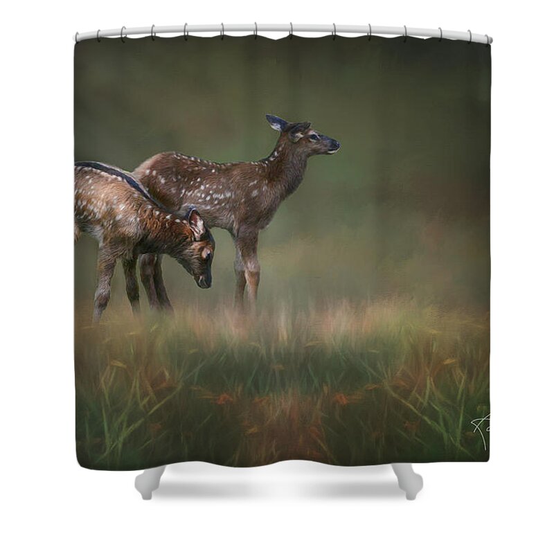 Elk Calf Shower Curtain featuring the photograph Elk Calves by Randall Allen