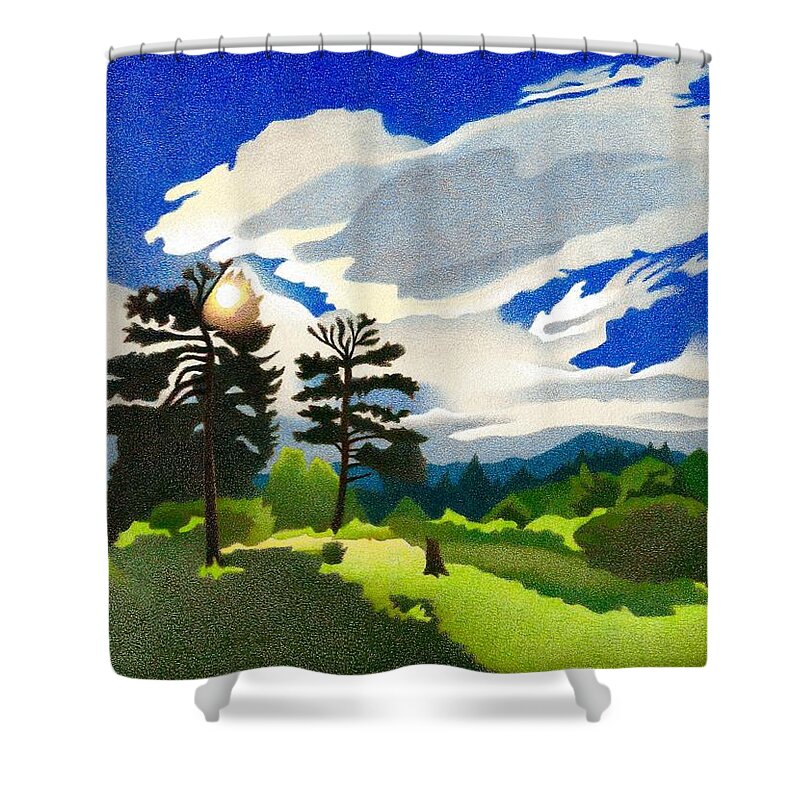 Art Shower Curtain featuring the drawing Elk Ridge Twilight by Dan Miller