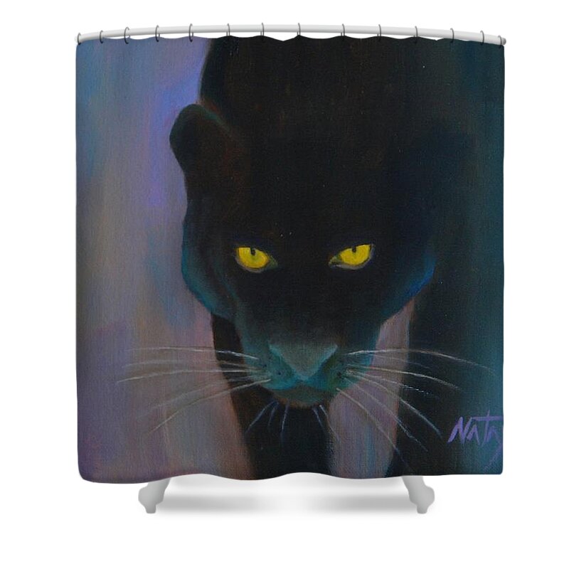 Black Panther Shower Curtain featuring the painting Elusive Panther by Nataya Crow