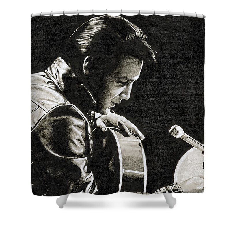 Drawing In My Elvis In Charcoal Series. I'm Trying To Make A Drawing Once A Week. Shower Curtain featuring the drawing Elvis in Charcoal #193 by Rob De Vries