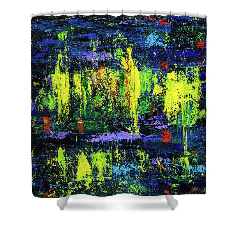 Abstract Shower Curtain featuring the painting Elvis on Stage by Robert FERD Frank